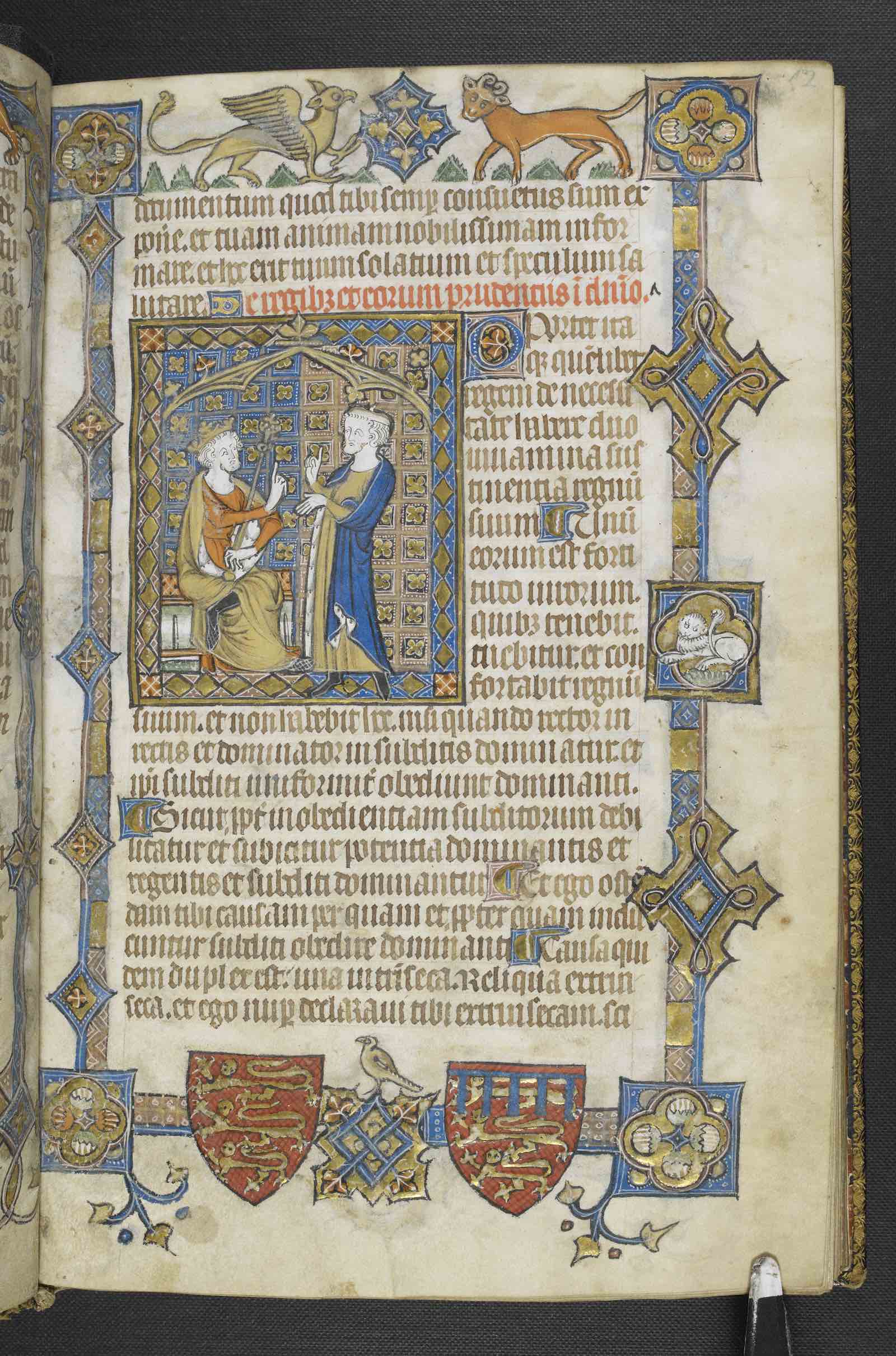 Aristotle instructing Alexander, with a full bar border