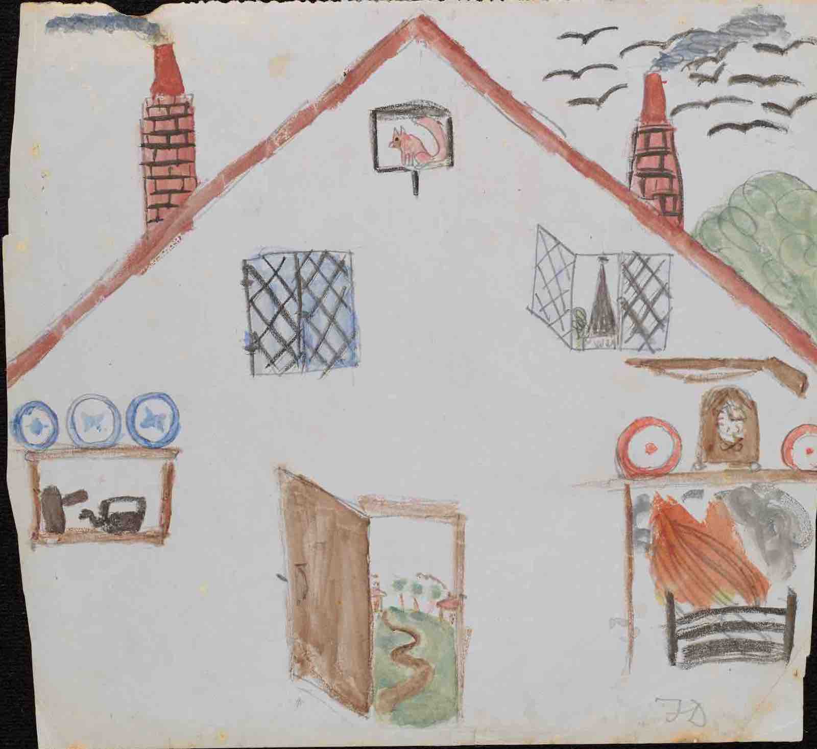 Drawing by Darwin’s children on manuscript page of Origin of Species, late 1850s