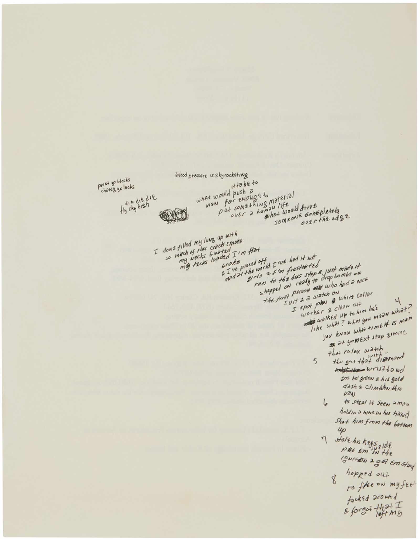 Eminem, manuscript lyric sheet for Green &amp; Gold