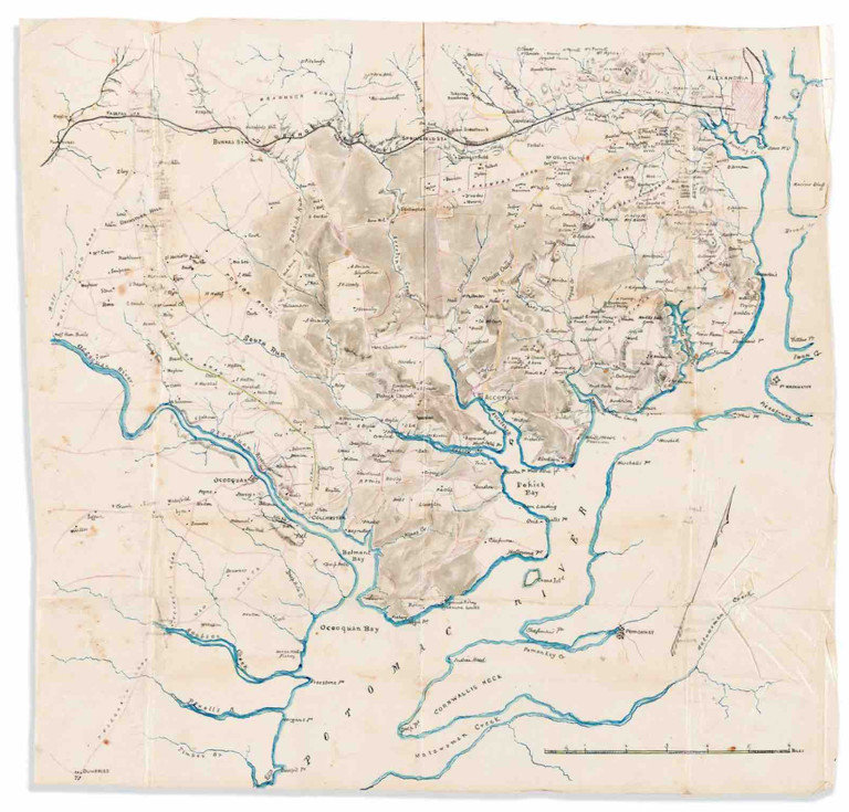 Union-drawn manuscript map of the area southwest of Alexandria, circa September 1861 